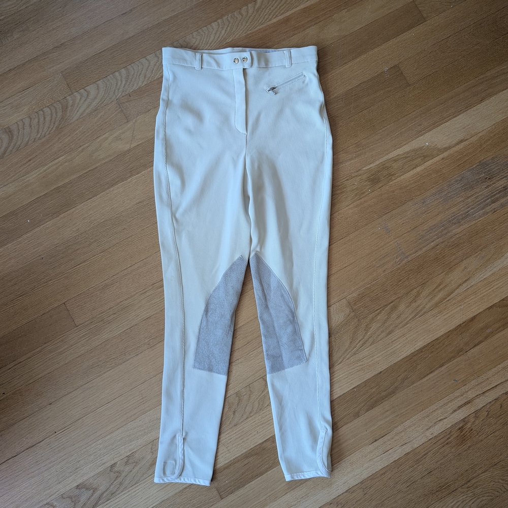 Via Moro Beige Equestrian Breeches with Gray Knee Patches